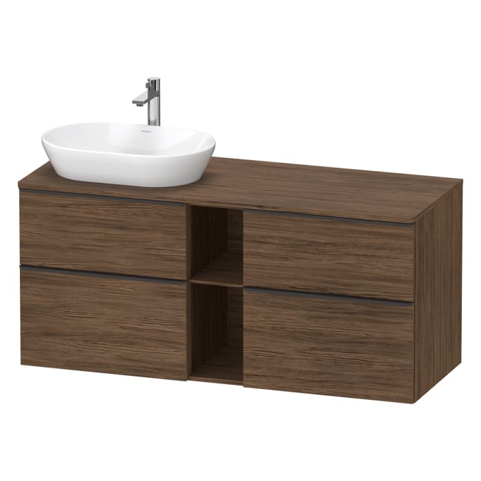 Duravit D-Neo Konsolenwaschtischunterbau für Waschtisch links 140 x 66,4 cm, 4 Auszüge, Griff diamantschwarz