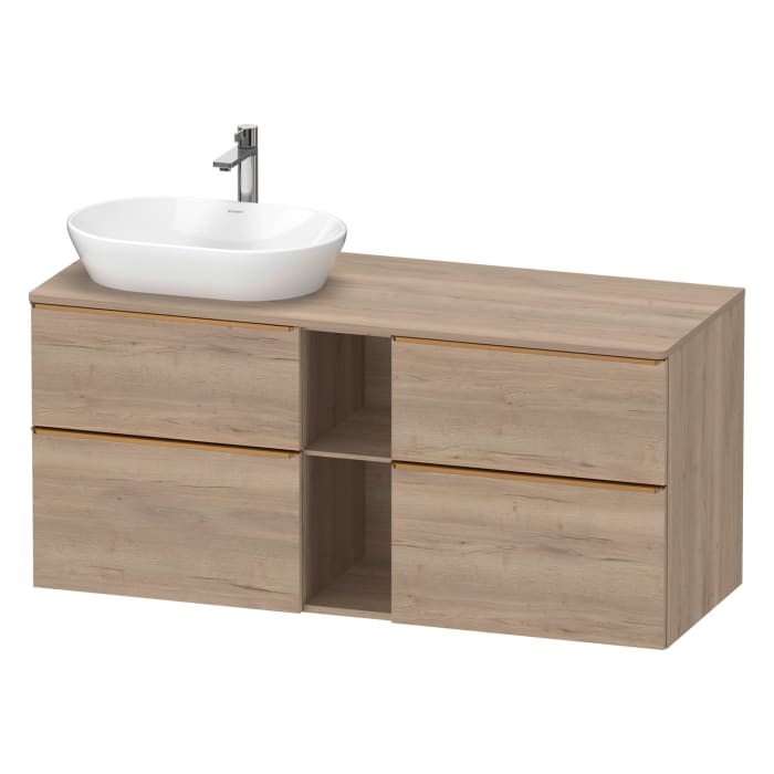 Duravit D-Neo Konsolenwaschtischunterbau für Waschtisch links 140 x 66,4 cm, 4 Auszüge, Griff bronze gebürstet