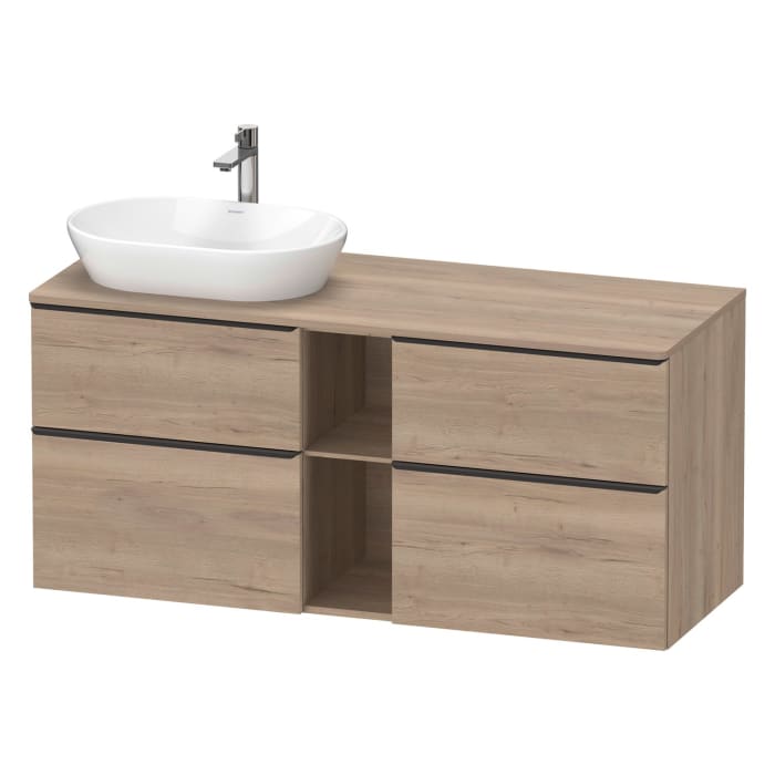 Duravit D-Neo Konsolenwaschtischunterbau für Waschtisch links 140 x 66,4 cm, 4 Auszüge, Griff diamantschwarz