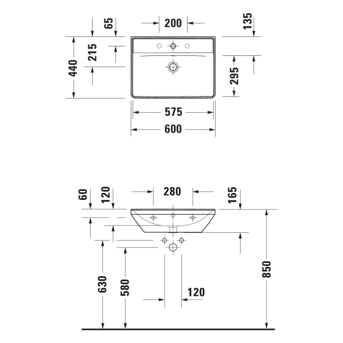 Duravit D-Neo Waschtisch 60 cm, mit 1 Hahnloch und Überlauf