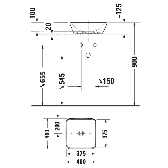 Duravit D-Neo Aufsatzbecken 40 cm, ohne Hahnloch, ohne Überlauf