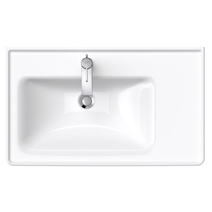 Duravit D-Neo Möbelwaschtisch 80 cm asymmetrisch, mit 1 Hahnloch und Überlauf, Ablage rechts