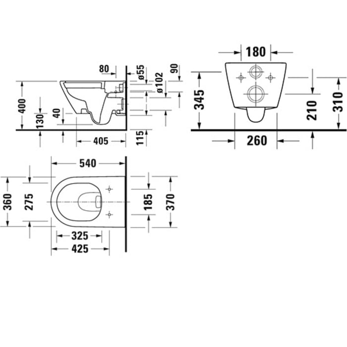 Duravit D-Neo Wand-WC Rimless, Tiefspüler, mit Durafix