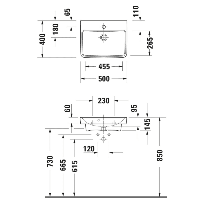 Duravit No. 1 Handwaschbecken 50 cm, mit 1 Hahnloch und Überlauf