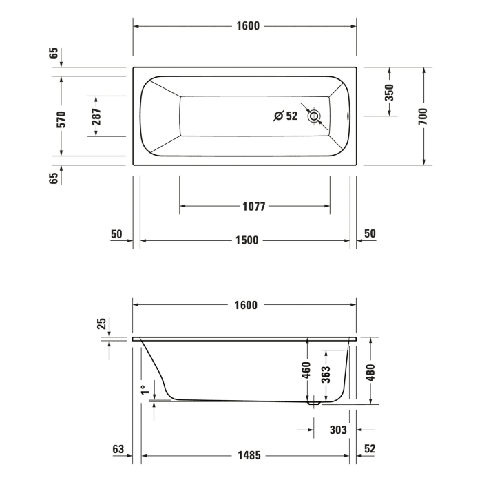 Duravit Qatego Rechteck-Whirlwanne mit Jet-System 160 x 70 cm, Einbauversion