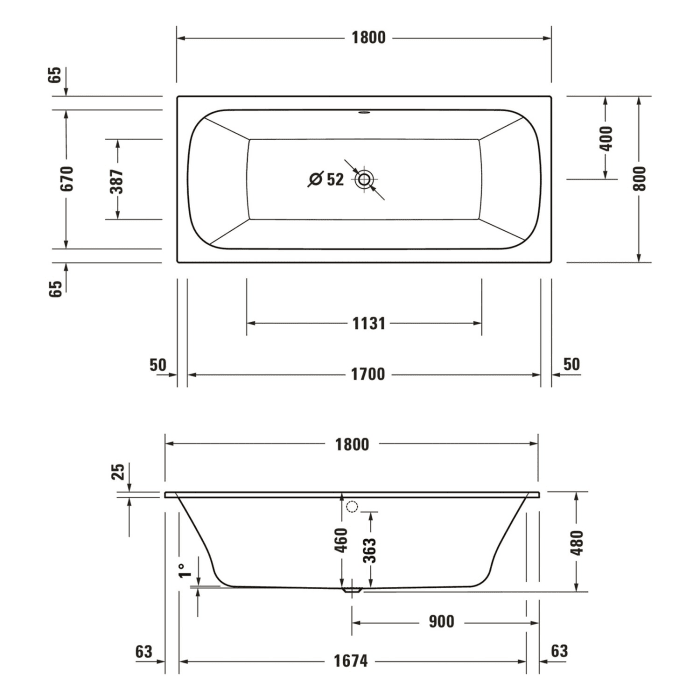 Duravit Qatego Rechteck-Whirlwanne mit Combi-System P 180 x 80 cm, Einbauversion
