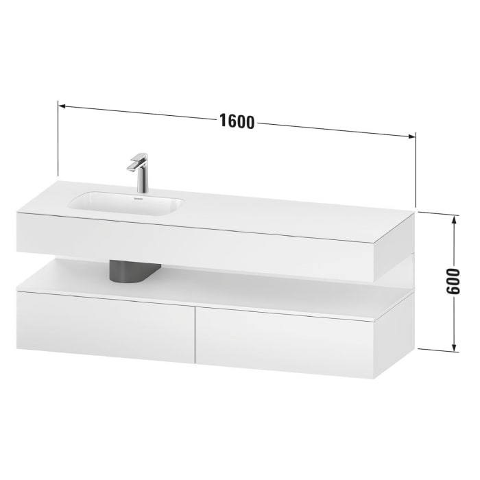 Duravit Qatego Einbauwaschtisch links mit Konsolenwaschtischunterbau 160 x 60 cm, 1 Auszug, mit LED Beleuchtung
