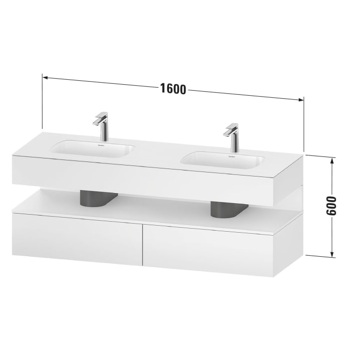 Duravit Qatego Einbauwaschtisch links und rechts mit Konsolenwaschtischunterbau 160 x 60 cm, 1 Auszug
