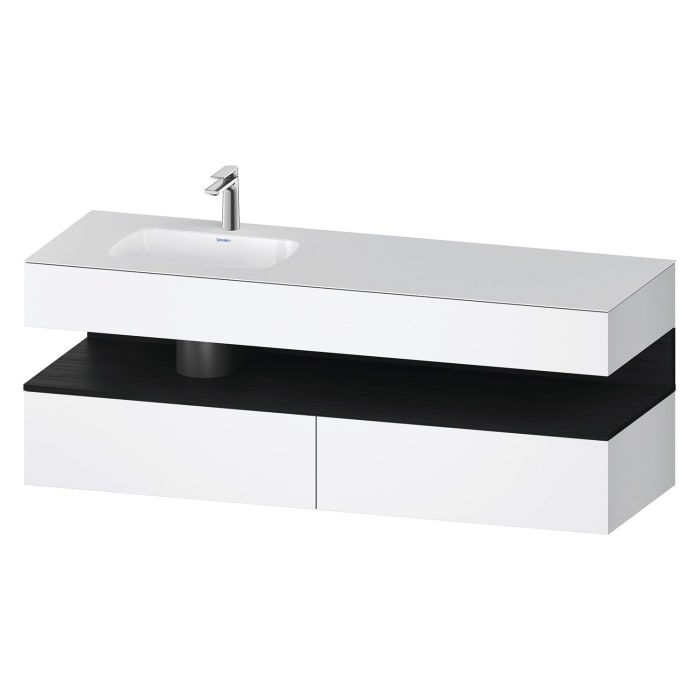 Duravit Qatego Einbauwaschtisch links mit Konsolenwaschtischunterbau 160 x 60 cm, 1 Auszug, mit LED Beleuchtung