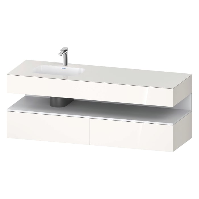 Duravit Qatego Einbauwaschtisch links mit Konsolenwaschtischunterbau 160 x 60 cm, 1 Auszug, mit LED Beleuchtung