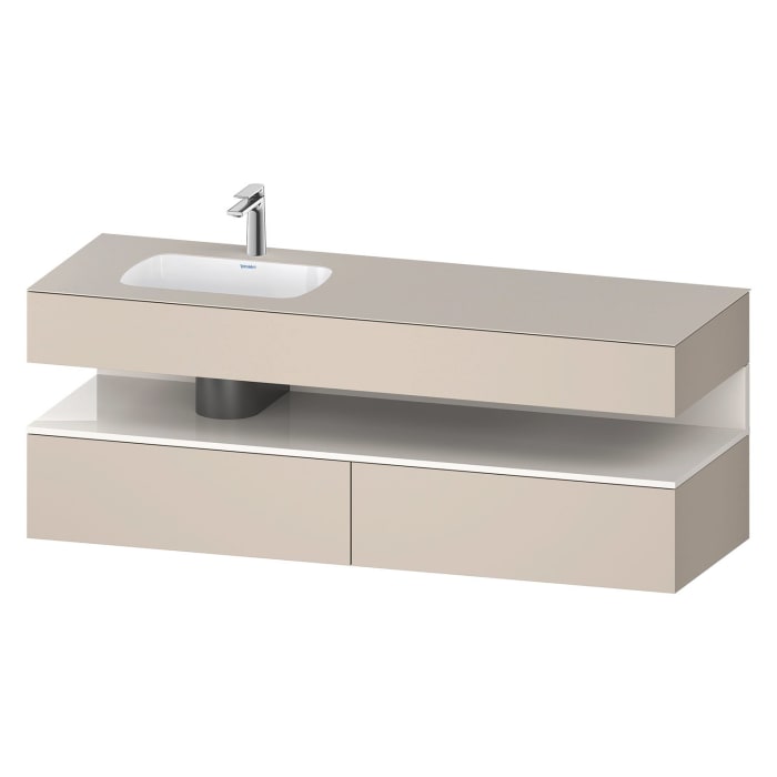 Duravit Qatego Einbauwaschtisch links mit Konsolenwaschtischunterbau 160 x 60 cm, 1 Auszug, mit LED Beleuchtung
