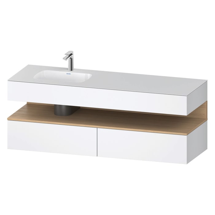 Duravit Qatego Einbauwaschtisch links mit Konsolenwaschtischunterbau 160 x 60 cm, 1 Auszug, mit LED Beleuchtung