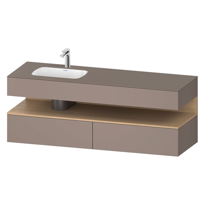 Duravit Qatego Einbauwaschtisch links mit Konsolenwaschtischunterbau 160 x 60 cm, 1 Auszug, mit LED Beleuchtung