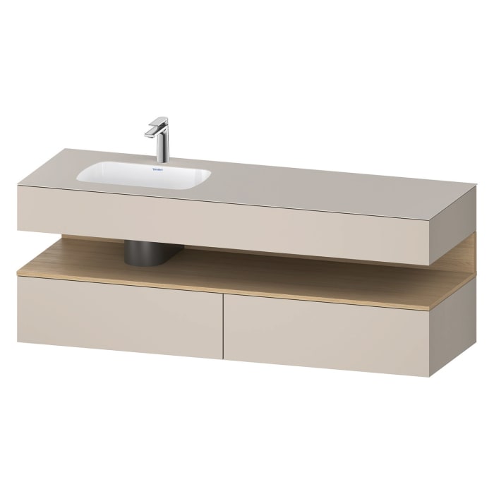 Duravit Qatego Einbauwaschtisch links mit Konsolenwaschtischunterbau 160 x 60 cm, 1 Auszug, mit LED Beleuchtung