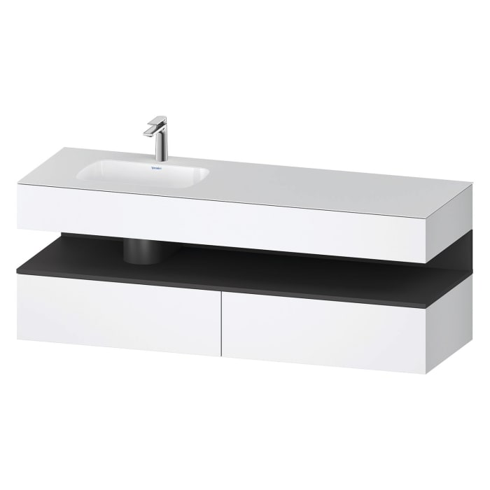 Duravit Qatego Einbauwaschtisch links mit Konsolenwaschtischunterbau 160 x 60 cm, 1 Auszug, mit LED Beleuchtung