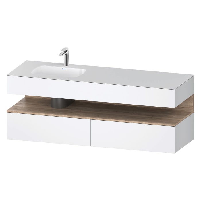 Duravit Qatego Einbauwaschtisch links mit Konsolenwaschtischunterbau 160 x 60 cm, 1 Auszug, mit LED Beleuchtung