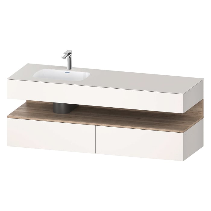 Duravit Qatego Einbauwaschtisch links mit Konsolenwaschtischunterbau 160 x 60 cm, 1 Auszug, mit LED Beleuchtung