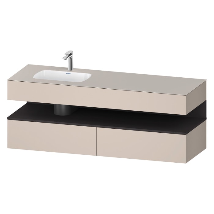 Duravit Qatego Einbauwaschtisch links mit Konsolenwaschtischunterbau 160 x 60 cm, 1 Auszug, mit LED Beleuchtung