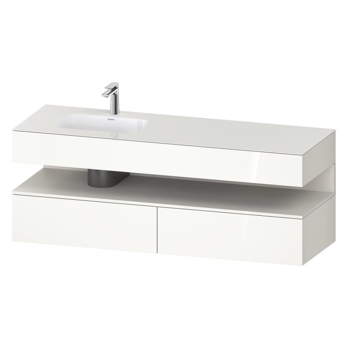 Duravit Qatego Einbauwaschtisch links mit Konsolenwaschtischunterbau 160 x 60 cm, 1 Auszug, mit LED Beleuchtung