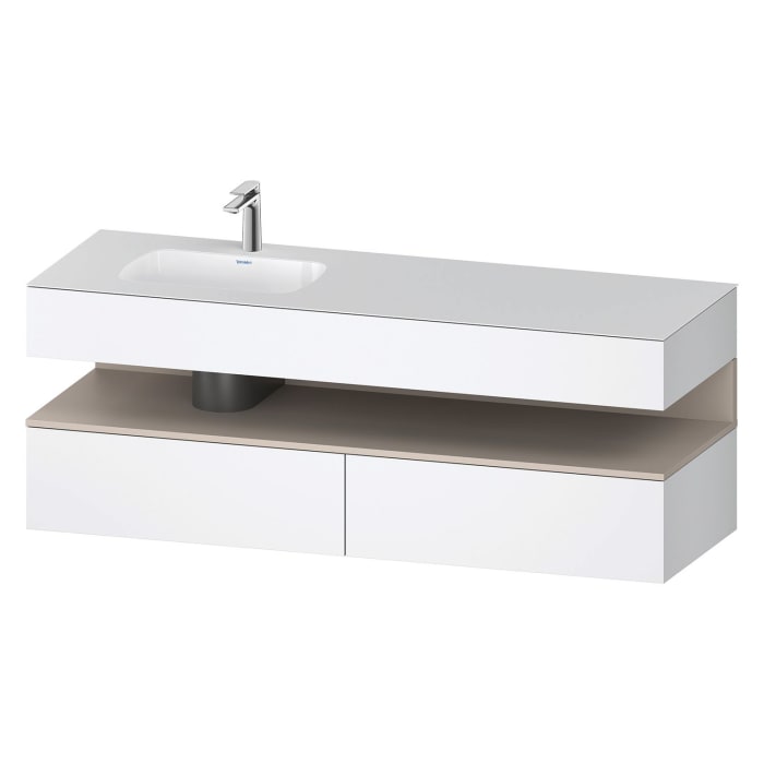 Duravit Qatego Einbauwaschtisch links mit Konsolenwaschtischunterbau 160 x 60 cm, 1 Auszug, mit LED Beleuchtung