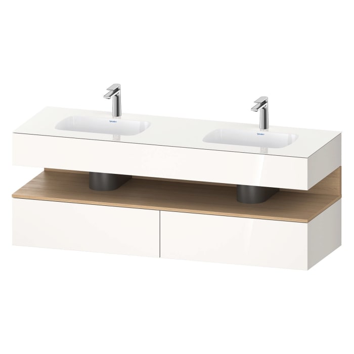 Duravit Qatego Einbauwaschtisch links und rechts mit Konsolenwaschtischunterbau 160 x 60 cm, 1 Auszug, mit LED Beleuchtung