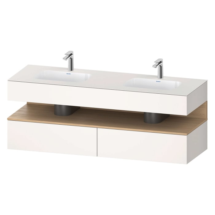 Duravit Qatego Einbauwaschtisch links und rechts mit Konsolenwaschtischunterbau 160 x 60 cm, 1 Auszug, mit LED Beleuchtung