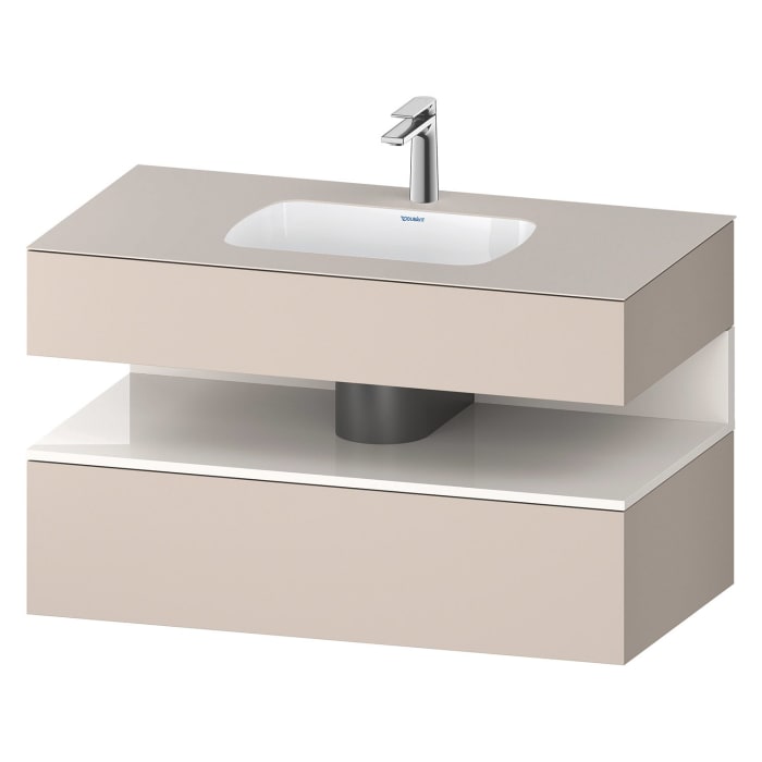 Duravit Qatego Einbauwaschtisch mit Konsolenwaschtischunterbau 100 x 60 cm, 1 Auszug, mit LED Beleuchtung