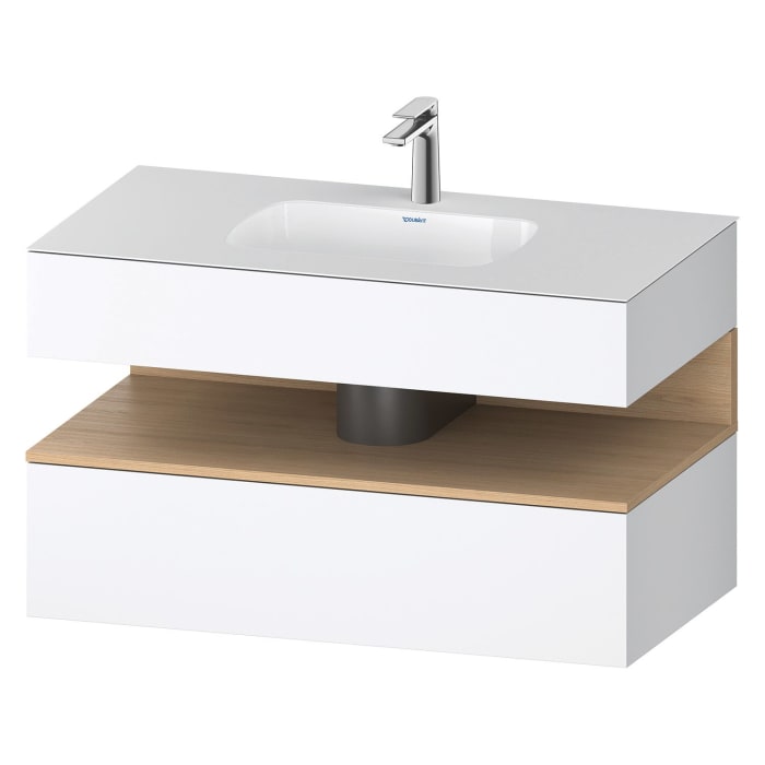 Duravit Qatego Einbauwaschtisch mit Konsolenwaschtischunterbau 100 x 60 cm, 1 Auszug, mit LED Beleuchtung