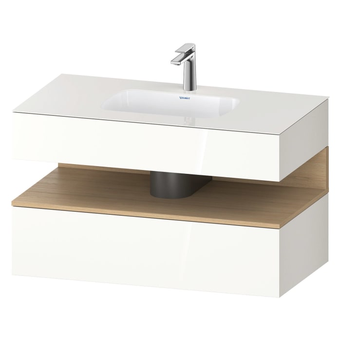 Duravit Qatego Einbauwaschtisch mit Konsolenwaschtischunterbau 100 x 60 cm, 1 Auszug, mit LED Beleuchtung