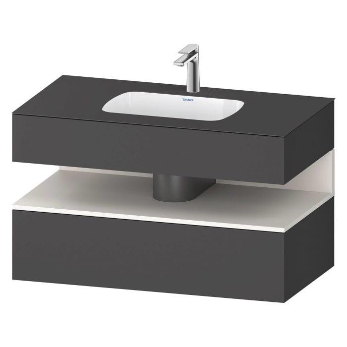 Duravit Qatego Einbauwaschtisch mit Konsolenwaschtischunterbau 100 x 60 cm, 1 Auszug, mit LED Beleuchtung