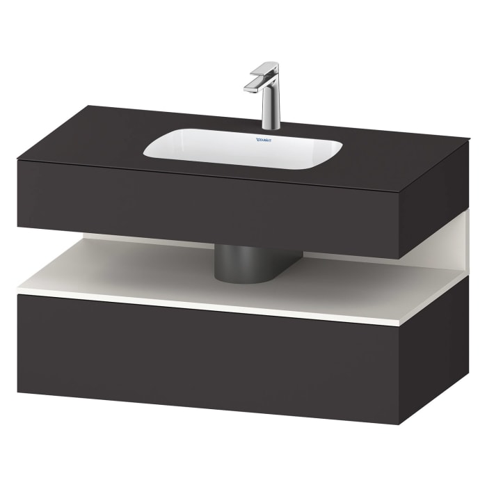 Duravit Qatego Einbauwaschtisch mit Konsolenwaschtischunterbau 100 x 60 cm, 1 Auszug, mit LED Beleuchtung