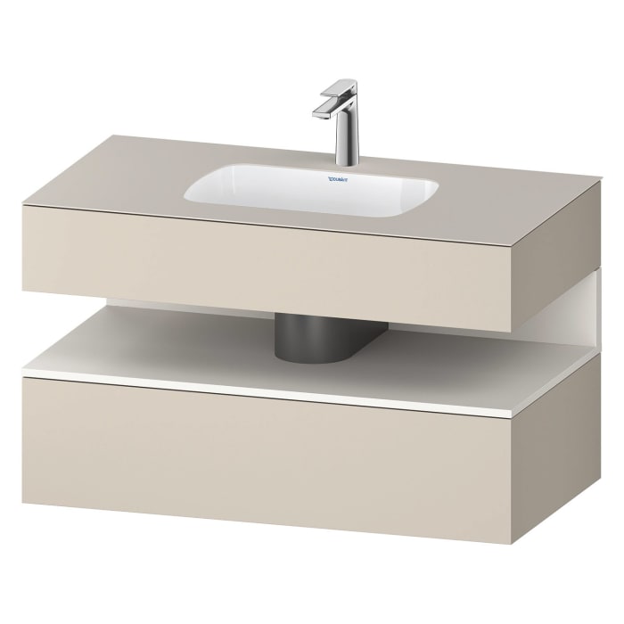 Duravit Qatego Einbauwaschtisch mit Konsolenwaschtischunterbau 100 x 60 cm, 1 Auszug, mit LED Beleuchtung