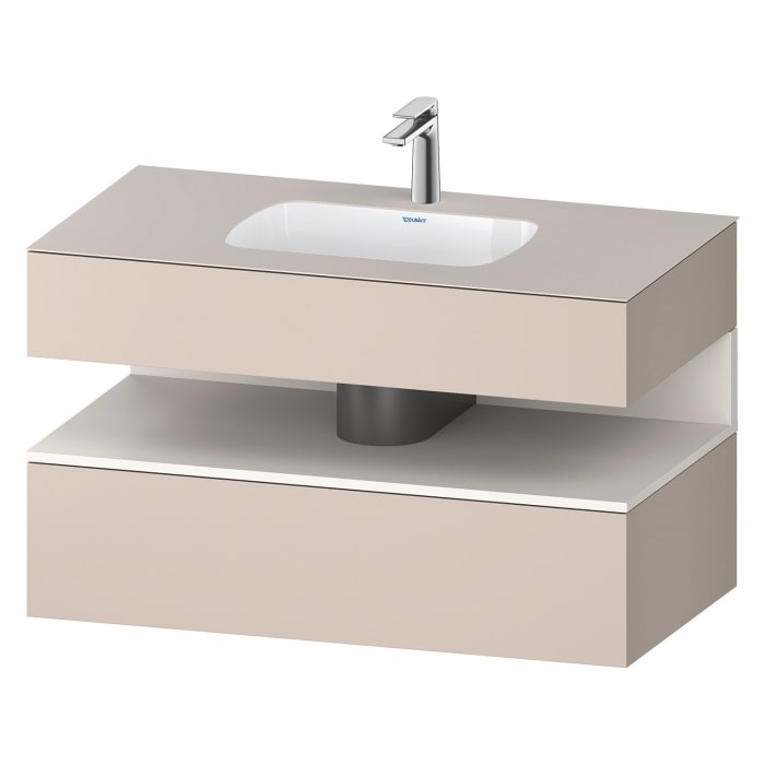 Duravit Qatego Einbauwaschtisch mit Konsolenwaschtischunterbau 100 x 60 cm, 1 Auszug, mit LED Beleuchtung