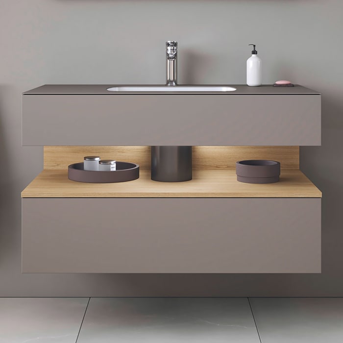 Duravit Qatego Einbauwaschtisch mit Konsolenwaschtischunterbau 100 x 60 cm, 1 Auszug, mit LED Beleuchtung