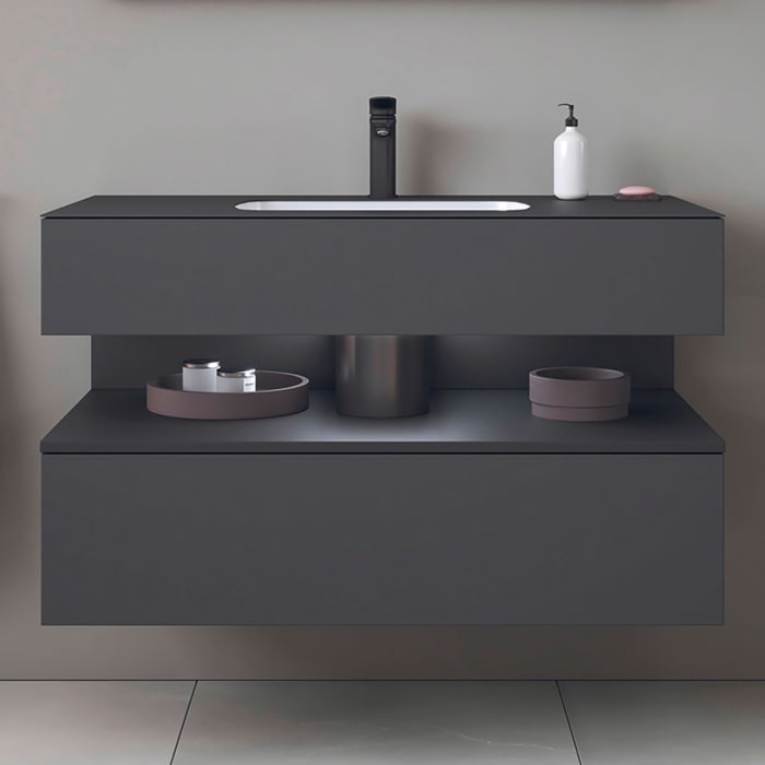 Duravit Qatego Einbauwaschtisch mit Konsolenwaschtischunterbau 100 x 60 cm, 1 Auszug, mit LED Beleuchtung