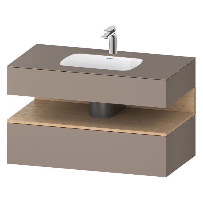 Duravit Qatego Einbauwaschtisch mit Konsolenwaschtischunterbau 100 x 60 cm, 1 Auszug, mit LED Beleuchtung