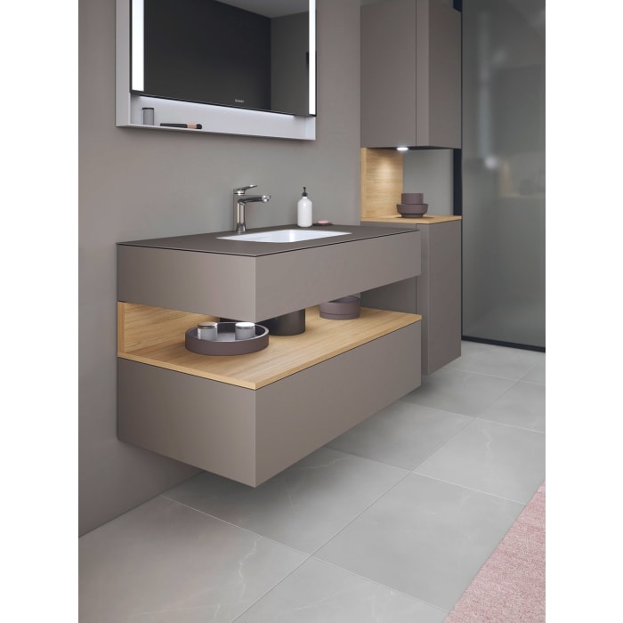 Duravit Qatego Einbauwaschtisch mit Konsolenwaschtischunterbau 100 x 60 cm, 1 Auszug, mit LED Beleuchtung