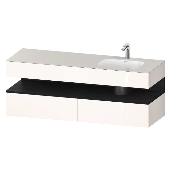 Duravit Qatego Einbauwaschtisch rechts mit Konsolenwaschtischunterbau 160 x 60 cm, 1 Auszug, mit LED Beleuchtung