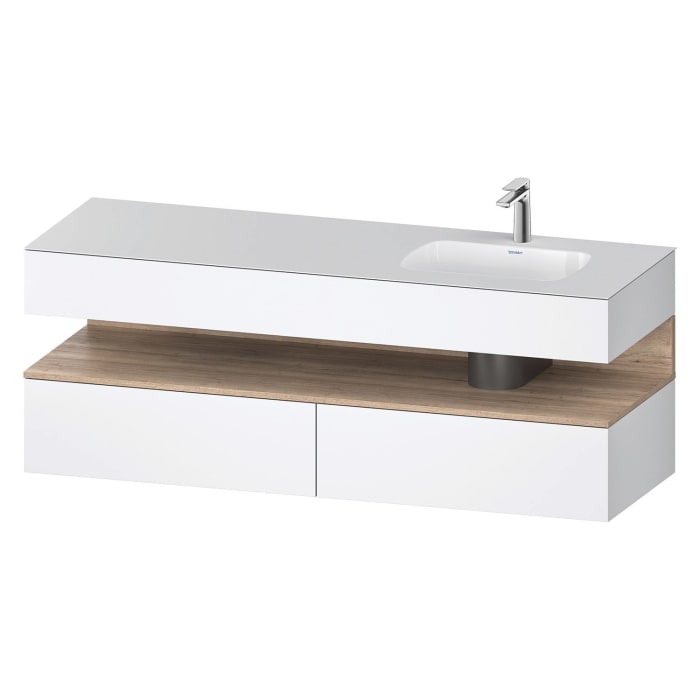 Duravit Qatego Einbauwaschtisch rechts mit Konsolenwaschtischunterbau 160 x 60 cm, 1 Auszug, mit LED Beleuchtung