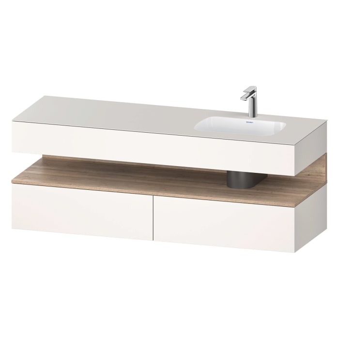 Duravit Qatego Einbauwaschtisch rechts mit Konsolenwaschtischunterbau 160 x 60 cm, 1 Auszug, mit LED Beleuchtung