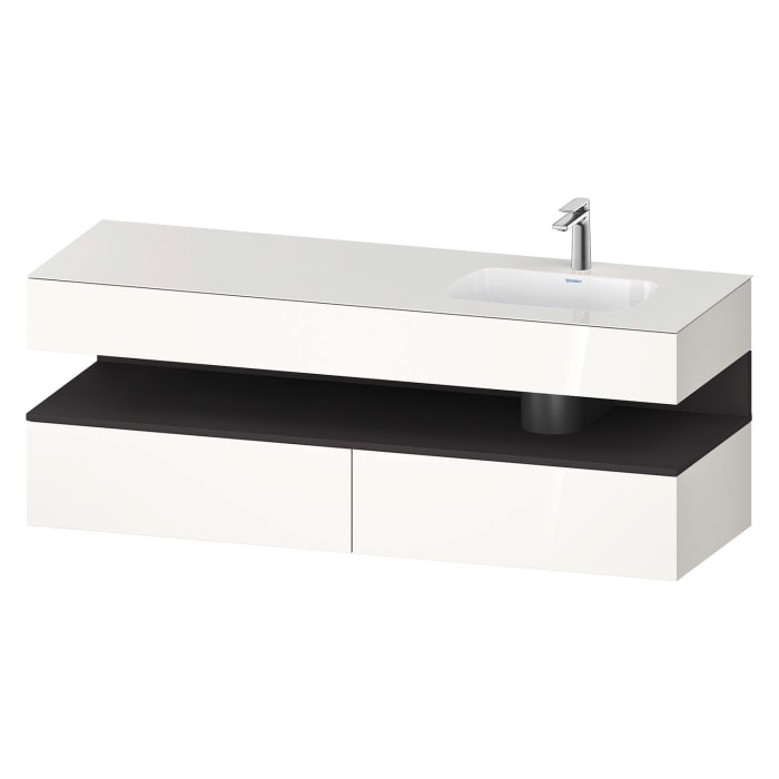 Duravit Qatego Einbauwaschtisch rechts mit Konsolenwaschtischunterbau 160 x 60 cm, 1 Auszug, mit LED Beleuchtung