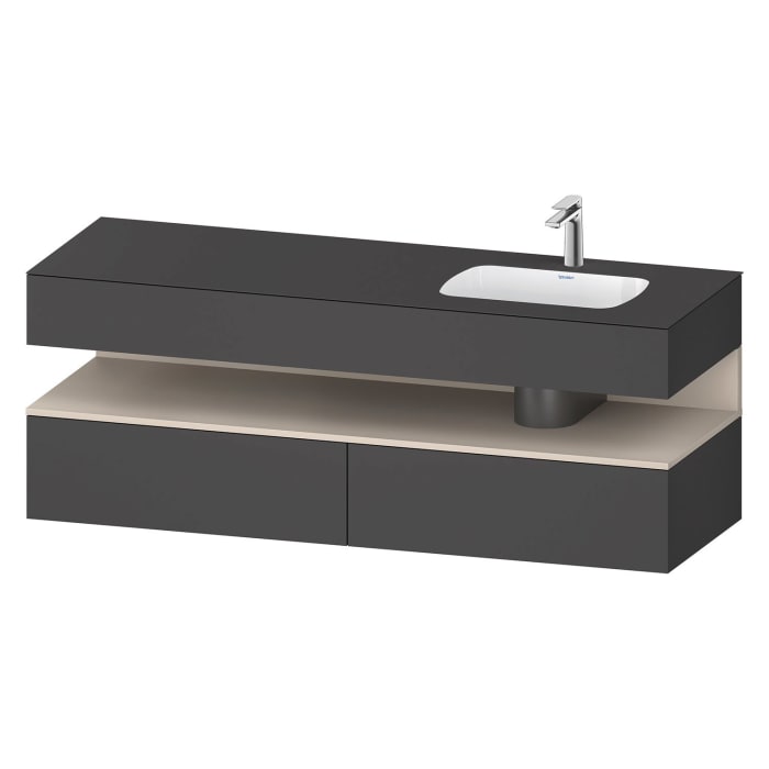 Duravit Qatego Einbauwaschtisch rechts mit Konsolenwaschtischunterbau 160 x 60 cm, 1 Auszug, mit LED Beleuchtung