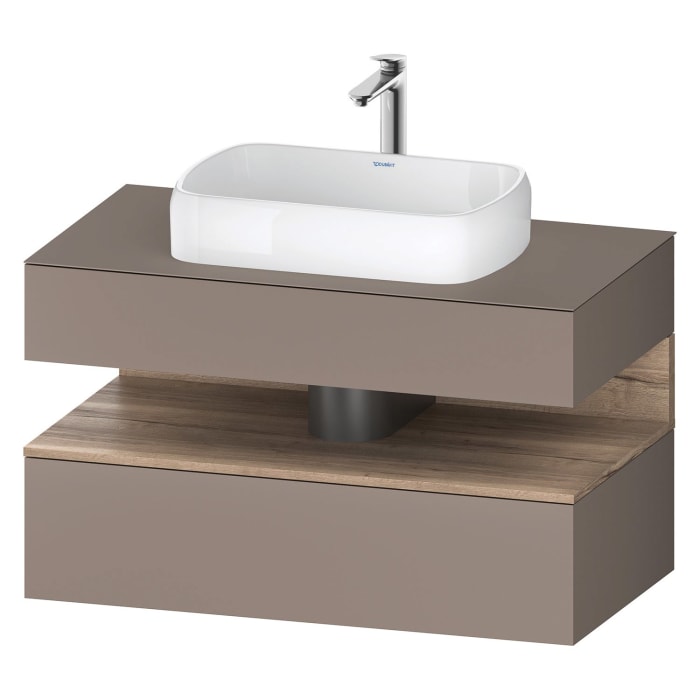 Duravit Qatego Konsolenwaschtischunterbau mit Ausschnitt mittig 100 x 60 cm, 2 Auszüge, mit LED Beleuchtung