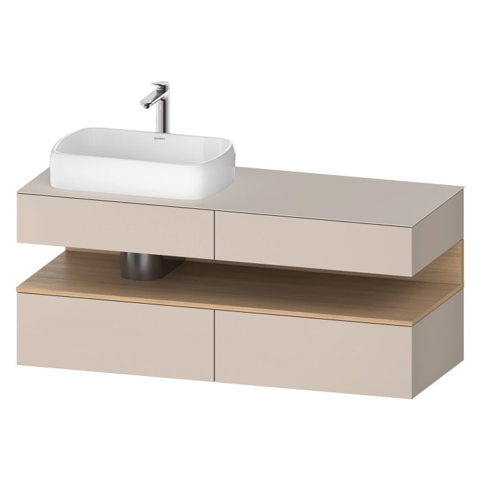 Duravit Qatego Konsolenwaschtischunterbau mit Ausschnitt links 140 x 60 cm, 4 Auszüge, mit LED Beleuchtung