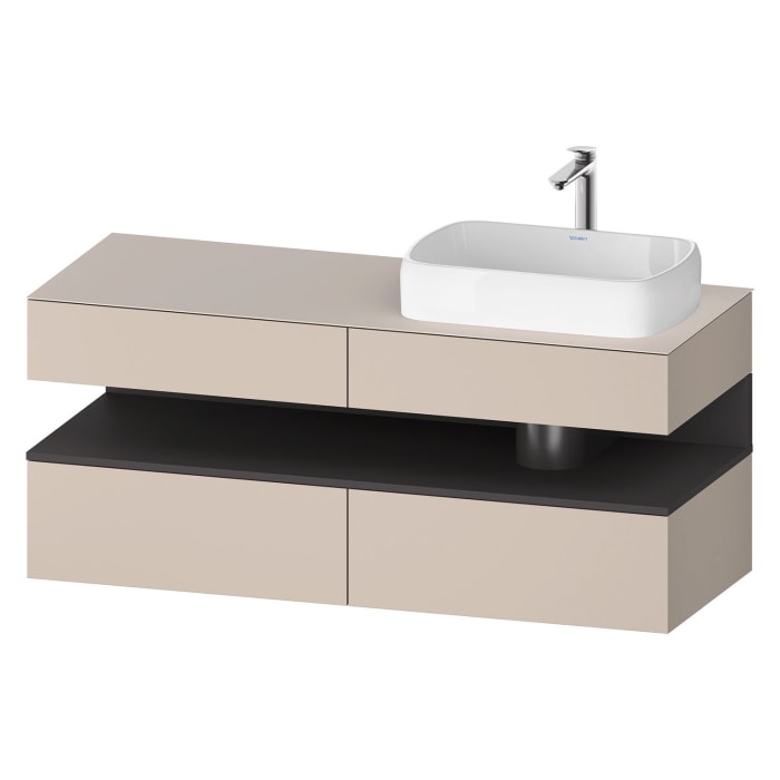 Duravit Qatego Konsolenwaschtischunterbau mit Ausschnitt rechts 140 x 60 cm, 4 Auszüge, mit LED Beleuchtung
