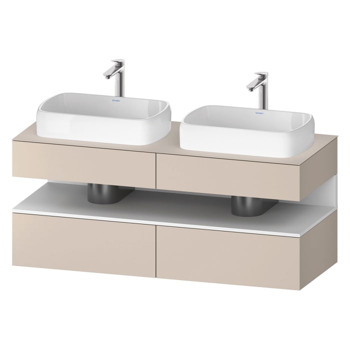 Duravit Qatego Konsolenwaschtischunterbau mit zwei Ausschnitten 140 x 60 cm, 4 Auszüge, mit LED Beleuchtung