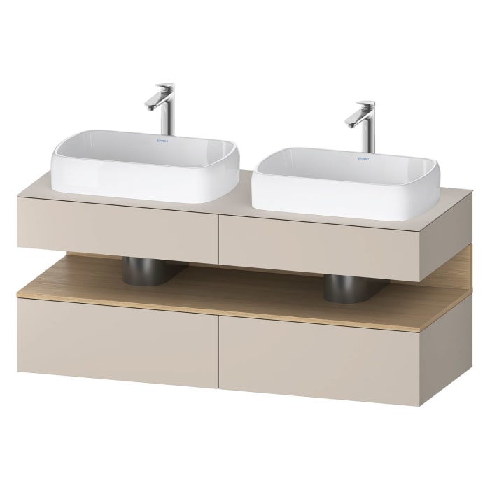 Duravit Qatego Konsolenwaschtischunterbau mit zwei Ausschnitten 140 x 60 cm, 4 Auszüge, mit LED Beleuchtung
