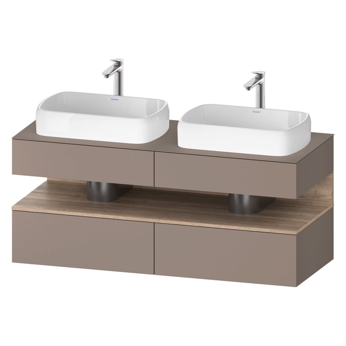 Duravit Qatego Konsolenwaschtischunterbau mit zwei Ausschnitten 140 x 60 cm, 4 Auszüge, mit LED Beleuchtung