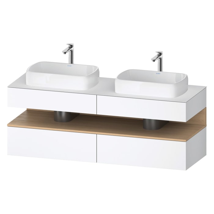 Duravit Qatego Konsolenwaschtischunterbau mit zwei Ausschnitten 160 x 60 cm, 4 Auszüge, mit LED Beleuchtung