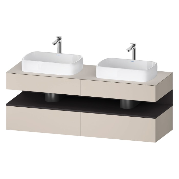 Duravit Qatego Konsolenwaschtischunterbau mit zwei Ausschnitten 160 x 60 cm, 4 Auszüge, mit LED Beleuchtung